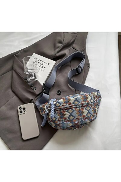 ÇANTA VİP mavi renk ekose desenli crossbody