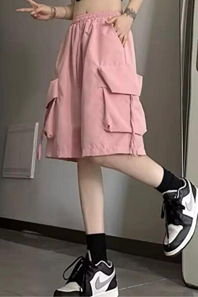 BALİNA Pembe Cepli Gabardin Kargo Şort