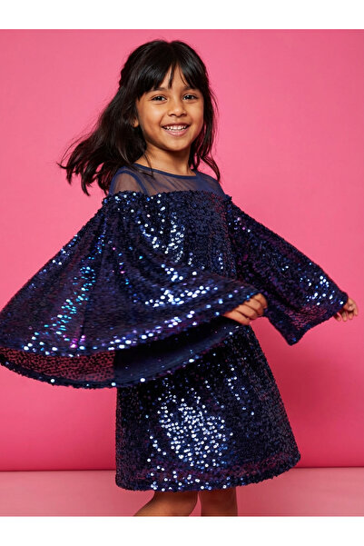 Jolanda Navy Blue Sequined Girls' Special Occasion Dress