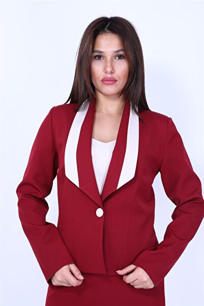 ÖNDER ÖZSOY Paneled Classic Modern Women's Jacket-Burgundy