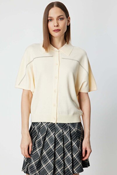 ON Chain Embroidered Buttoned Knitwear Sweater