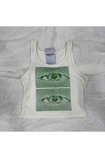 8line Λευκό Αμάνικο Κορμάκι με Πράσινα Μάτια