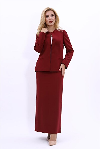ÖNDER ÖZSOY Sıfır Yaka Kurumsal Klasik Ceket & Uzun Kalem Etek Tesettür kadın...