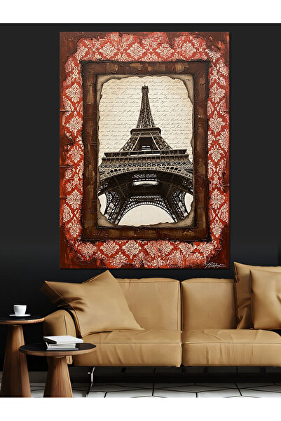 KanvasSepeti Turnul Eiffel Retro Pictură în ulei de înaltă calitate texturat ...