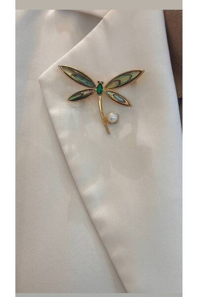 Esmeray Aksesuar Çelik Gold Renk Zirkon Taşlı İnci Detaylı Yusufçuk Figürlü B...