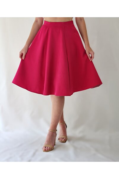 YAXİ Pink Knee-Length Six-Piece Woven A-Line Skirt