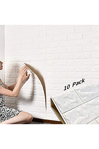 Primo Plus 10-piece set of 3D foam brick-shaped wall stickers, white