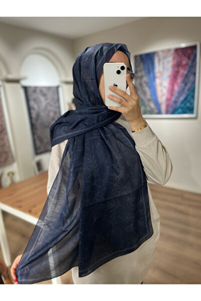 Merwiss Flower Pattern Soft Shawl - Navy Blue