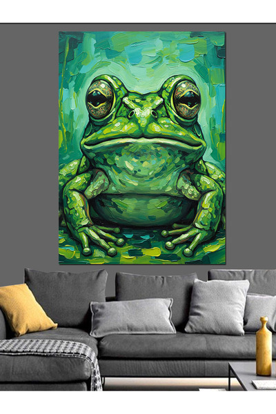 KanvasSepeti Broasca Verde Pictură în ulei de înaltă calitate texturat Canvas...