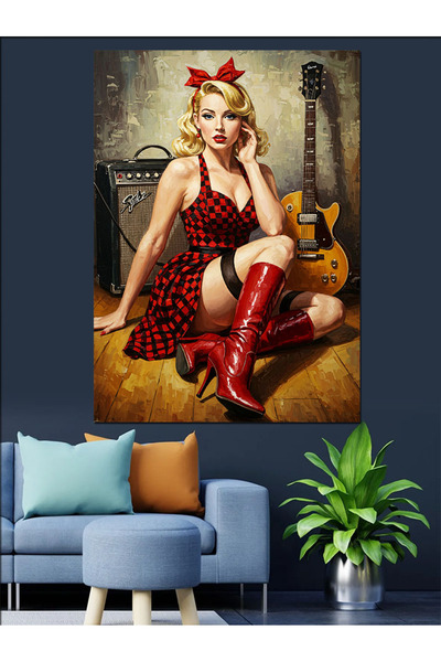 KanvasSepeti Пинап, свиреща на китара Висококачествена текстура на маслена бо...