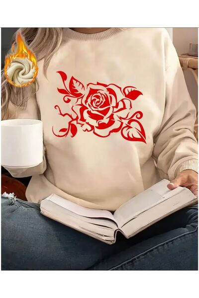 herkesemoda Φούτερ με λεπτομέρεια με στάμπα κόκκινου τριαντάφυλλου