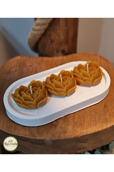 Han Crafts 3'lü Kalp Şeklinde Gül Mum Tabağı Seramik Tabaklı Dekoratif Kokulu Mum