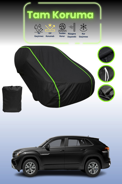 Dokaca Neo غطاء حماية للسيارة باللون الأسود النيون قماش مجدّل فولكس فاجن أطلس كروس سبورت 2019 - 2021 متوافق مع غطاء حماية السيارة