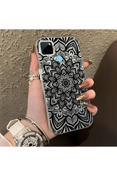 Hontinga حافظة متوافقة مع هاتف Realme C25Y/C21Y مضادة للسقوط بنمط السجاد العتيق