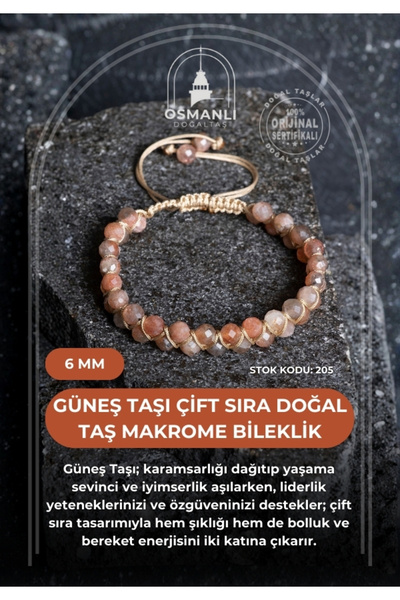OSMANLI DOĞAL TAŞ Certified Sunstone Double Row Natural Stone Macrame Bracele...