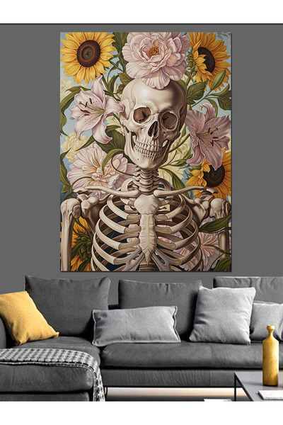 KanvasSepeti Craniu cu flori Pictură în ulei de înaltă calitate texturat Canv...