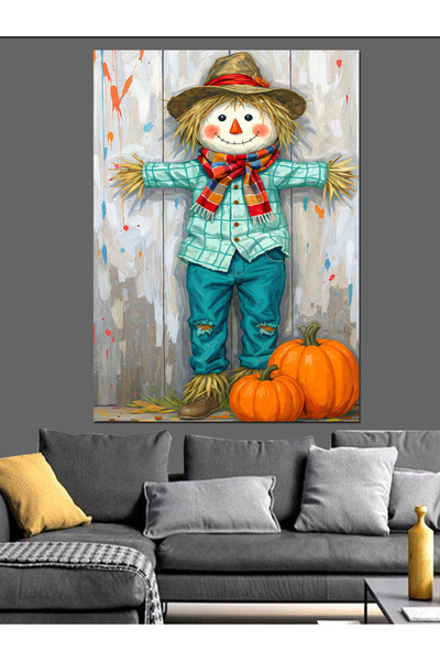 KanvasSepeti Cute Scarecrow Pictură în ulei de înaltă calitate texturat Canva...