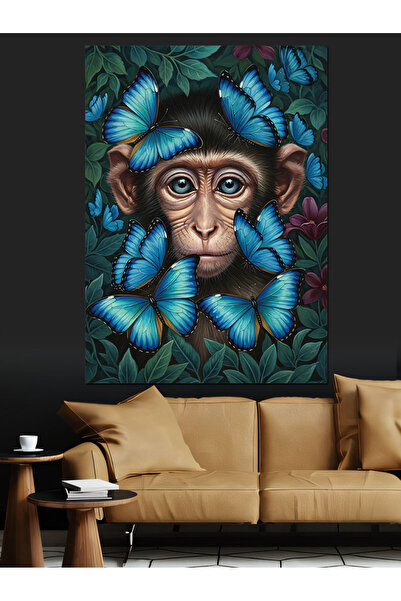 KanvasSepeti Blue Butterfly Pictură în ulei de înaltă calitate texturat Canva...