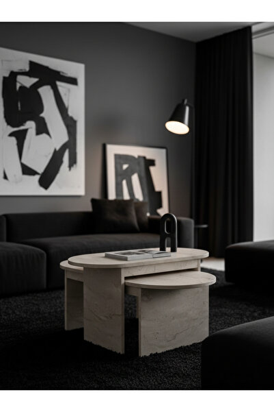 Sarenzo Orta Sehpa Yan Sehpa 2'Li Traverten