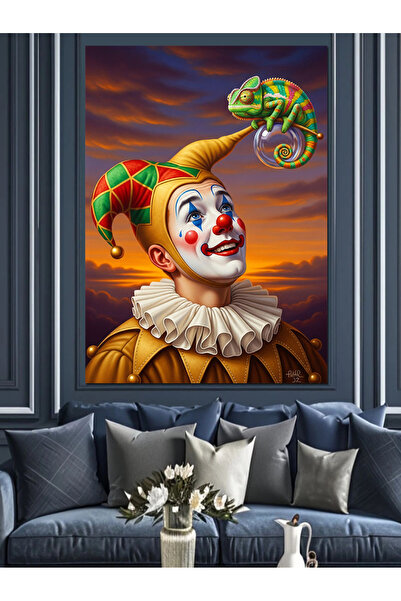 KanvasSepeti Clown colorat Pictură în ulei de înaltă calitate texturat Canvas...