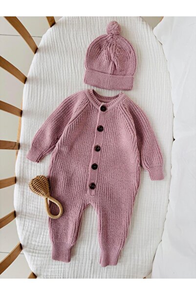 NUNU BABY Billy Selanik Örme Bereli Tulum - Pembe