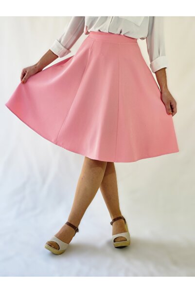 YAXİ Light Pink Knee Length Six Piece Woven A-Line Skirt