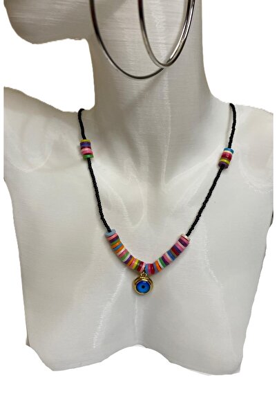 GÜLNAR BİJUTERİ Black Fimo and Bead Necklace