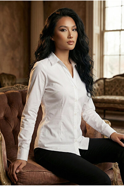 Şiir Tekstil Sonora Women's Slim Fit Slim Fit Long Sleeve Basic Shirt with Bu...