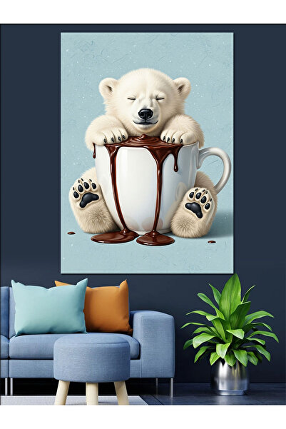 KanvasSepeti Teddy Bear Coffee Pictură în ulei de înaltă calitate texturat Ca...
