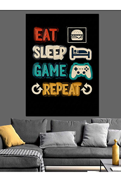 KanvasSepeti Eat Play Repeat Pictură în ulei de înaltă calitate texturat Canv...