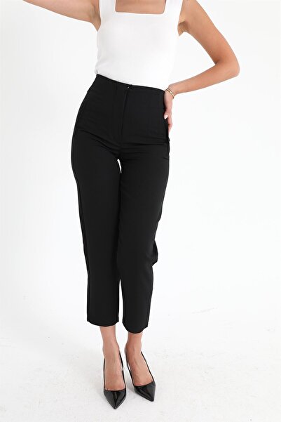 VELİZADE Kadın Yüksek Bel Pens Detaylı Bilek Boy Boru Paça Skinny/Slim Fit Es...