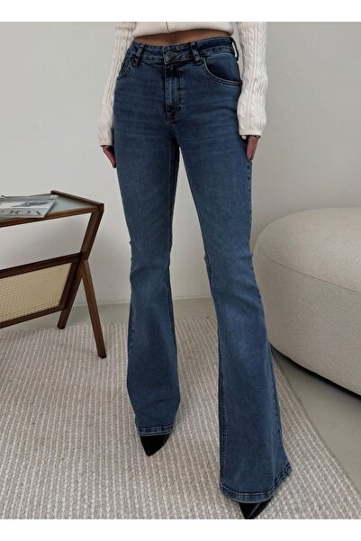 HerTon Kadın Yüksek Bel İspanyol Paça Mavi Jean Pantolon – Hafif Esnek, Topar...