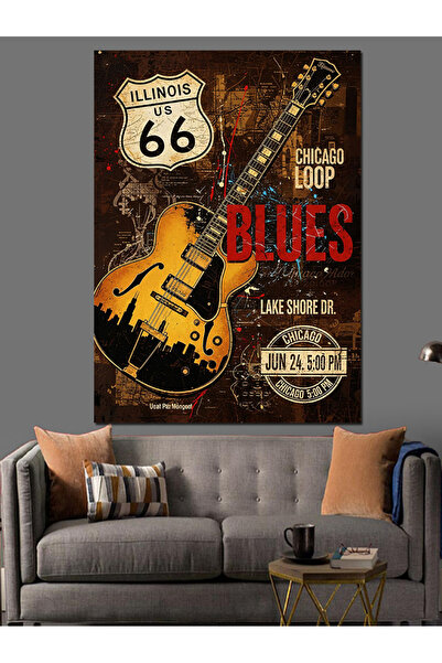 KanvasSepeti Afiș Route 66 Blues Pictură în ulei de înaltă calitate texturat ...
