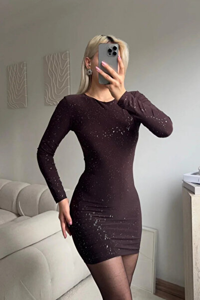 MOZENA Sırt Dekolteli Simli Mini Elbise