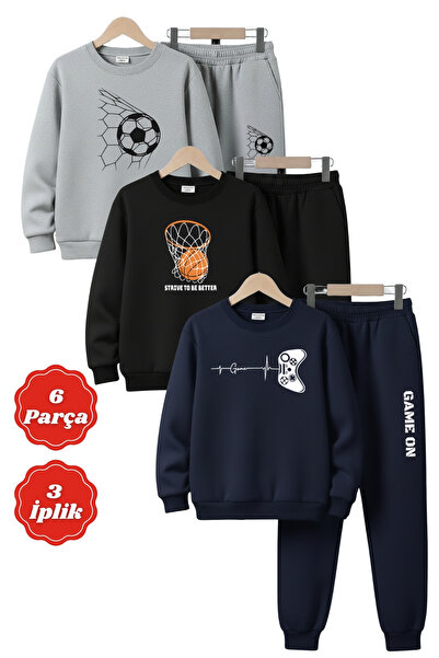 panios kids Set de trening pentru băieți, cu 3 fire, cu guler rotund, cu impr...