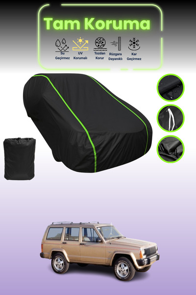 Dokaca Neo غطاء حماية للسيارة من القماش الأسود اللامع قماش مجدّل جيب شيروكي 1984 - 1997 متوافق مع غطاء حماية السيارة من القماش