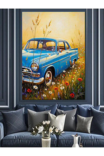 KanvasSepeti Blue Classic Car Pictură în ulei de înaltă calitate texturat Can...