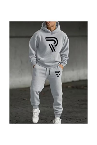 LAYORA Men's Geometric Bottom Top Set Fashion Print Design Trend Hooded Sweatshirt