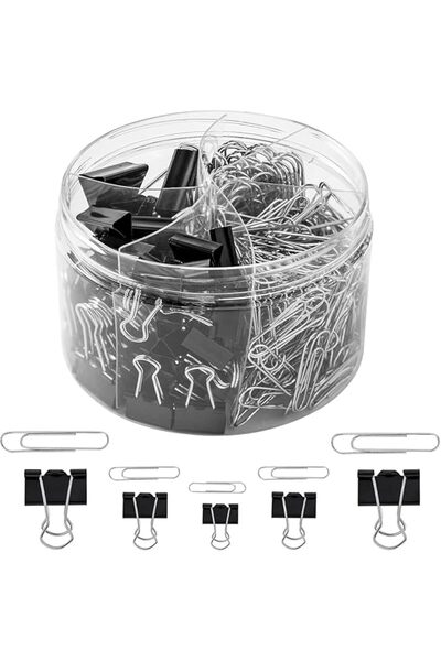 Arabest 340Pcs Paper Clip Set,Includes Long Tail Clips,Binders,Silver Paper Clips,Various Sizes