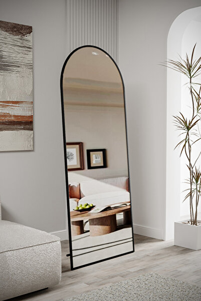 Evdemo Pamir Siyah Metal Çerçeveli Ayaklı Oval Boy Aynası 180x70 Cm