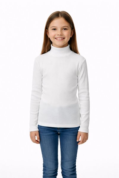 Atabay Tekstil Atabay 99-12-25 Unisex Children's Ribbed High Neck Long Sleeve Basic T-Shirt Daily School 1/12 Years Old