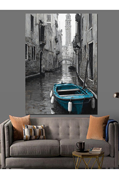 KanvasSepeti Crno-bela ulica Visokokvalitetna uljana slika Teksturirano Platn...