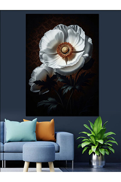 KanvasSepeti Plantă cu flori albe Pictură în ulei de înaltă calitate texturat...