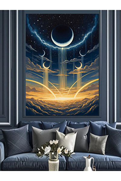 KanvasSepeti Noapte Cer Lună Pictură în ulei de înaltă calitate texturat Canv...