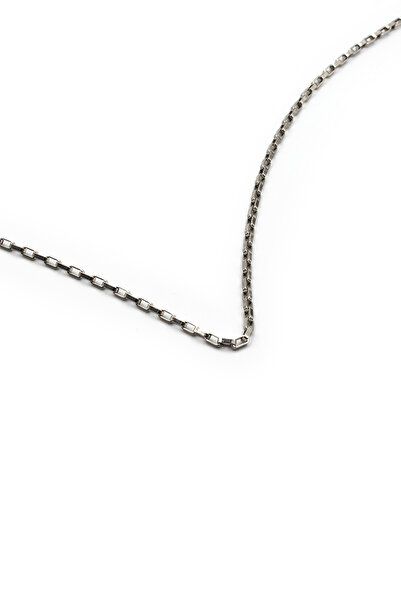 Sose Moda Thin Rectangular Model Men's Steel Chain Necklace Silver 55 cm 2 mm Non-Tarnish Minimal