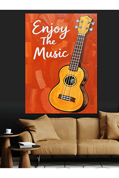 KanvasSepeti Yellow Ukulele Music Pictură în ulei de înaltă calitate texturat...