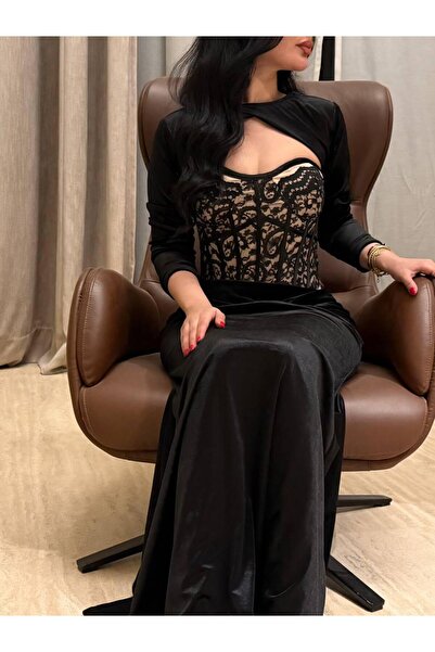 Loolmas fashion black evening dress with a corset design