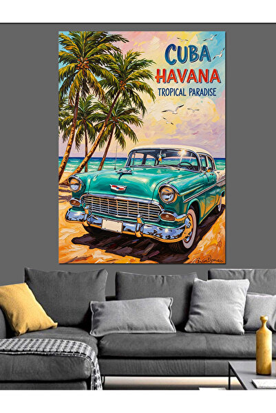 KanvasSepeti Κούβα Αβάνα Κλασική Υψηλής ποιότητας ελαιογραφία Με υφή Καμβάς Κ...