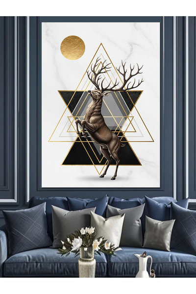 KanvasSepeti Geyik Geometric Pictură în ulei de înaltă calitate texturat Canv...