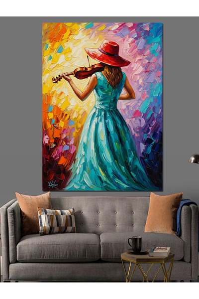 KanvasSepeti Femeie cântând la vioară Pictură în ulei de înaltă calitate text...